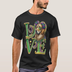 Mardi Gras Golden Retriever Word LOVE Masquerade T-Shirt