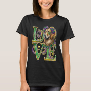 Mardi Gras Golden Retriever Word LOVE Masquerade T-Shirt