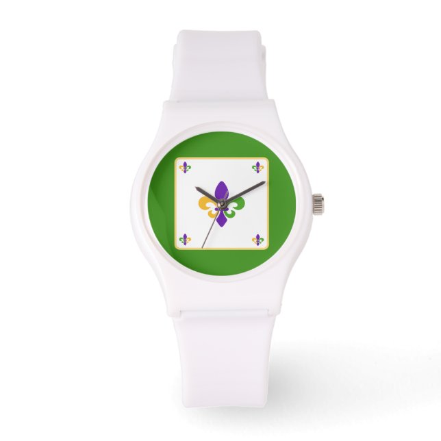 Mardi Gras Green Gold Purple Fleur de Lis Watch (Front)