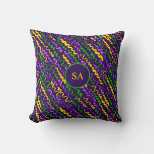 Mardi Gras Green Golden Purple Ribbons Cushion