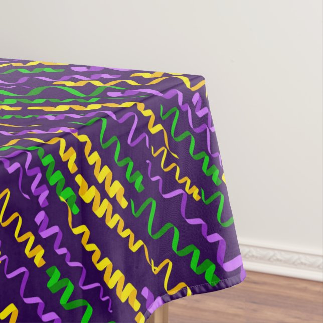 Mardi Gras Green Golden Purple Ribbons Tablecloth (In Situ)