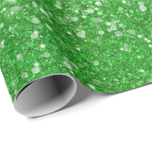 Mardi Gras Green Solid Colour Faux Glitter Bling Wrapping Paper