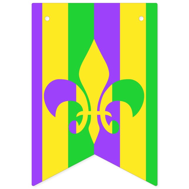 Mardi Gras Green Yellow Purple Fleur-de-Lis Bunting (First Flag)