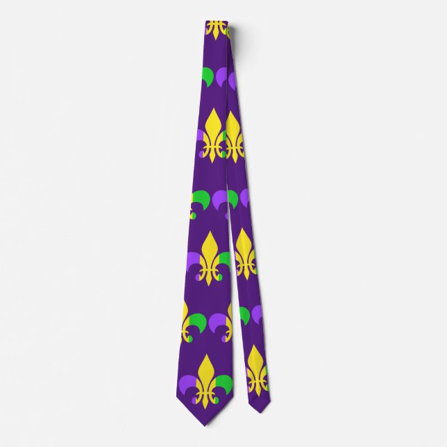 Mardi Gras Green Yellow Purple Fleur-de-Lis Tie (Front)