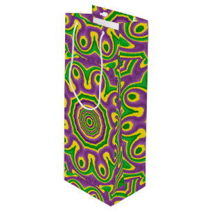 Mardi Gras Green Yellow Purple Pattern Mandala Wine Gift Bag
