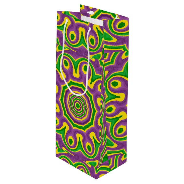 Mardi Gras Green Yellow Purple Pattern Mandala Wine Gift Bag (Front Angled)