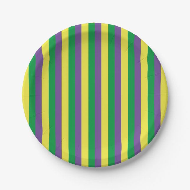 Mardi Gras Green, Yellow & Purple Stripes Paper Plate (Front)
