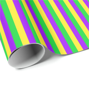 Mardi Gras Green, Yellow, Purple Stripes Wrapping Paper