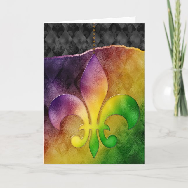 Mardi Gras Greeting Card, Mardi Gras Fleur de Lis Card (Front)