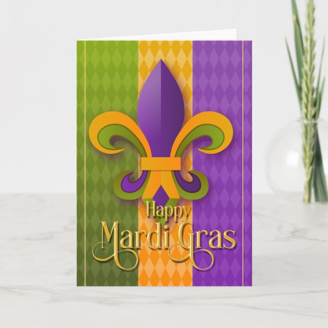 Mardi Gras Greeting Card, Mardi Gras Fleur de Lis Card (Front)