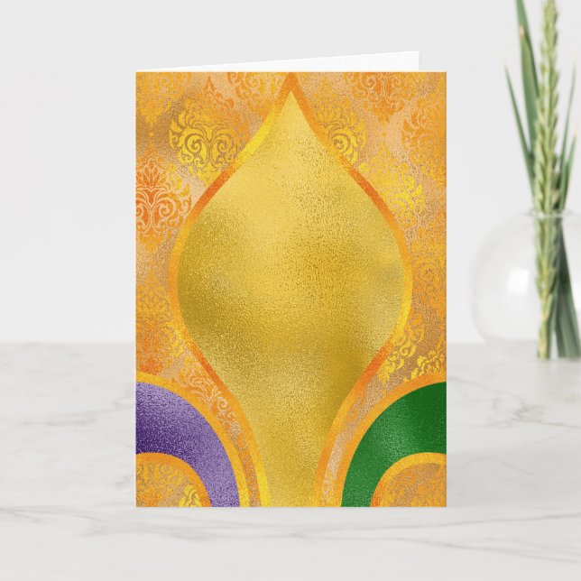 Mardi Gras Greeting Card, Mardi Gras Golden Fleur Card (Front)