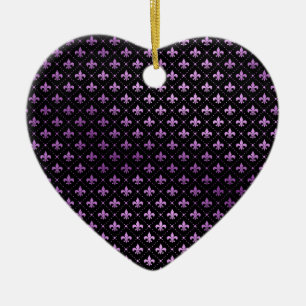 Mardi Gras Grid Bright Purple Fleur De Lis NOLA Ceramic Tree Decoration