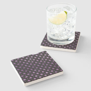 Mardi Gras Grid Bright Purple Fleur De Lis NOLA Stone Coaster