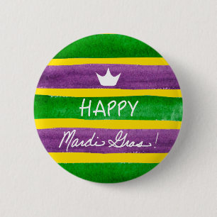 Mardi Gras Hand Painted Purple Green Gold Stripes 6 Cm Round Badge