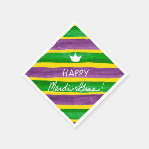 Mardi Gras Hand Painted Purple Green Gold Stripes Napkin