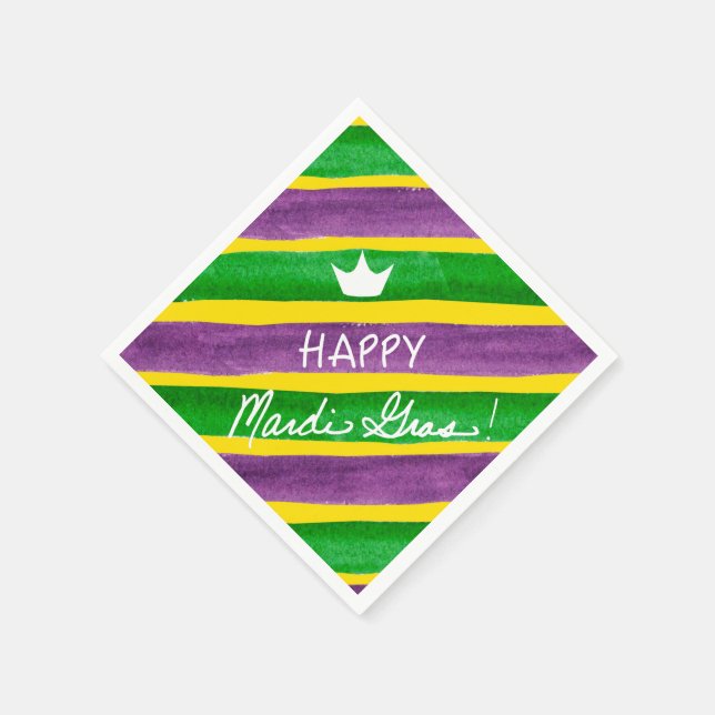 Mardi Gras Hand Painted Purple Green Gold Stripes Napkin (Corner)