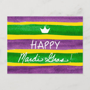 Mardi Gras Hand Painted Purple Green Gold Stripes Postcard