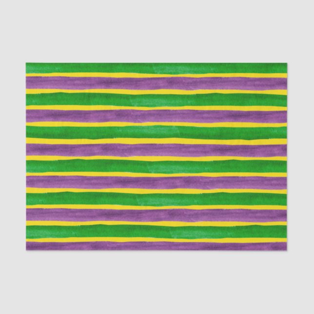 Mardi Gras Hand Painted Purple Green Gold Stripes Tissue Paper (Front)