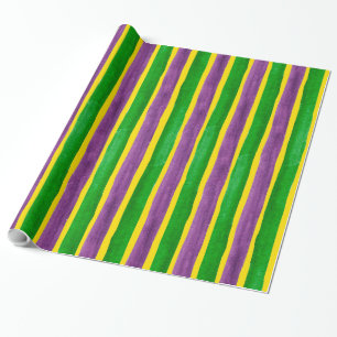 Mardi Gras Hand Painted Purple Green Gold Stripes Wrapping Paper