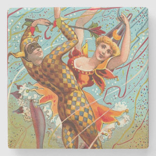 Mardi Gras Happy Halloween Dancing Jester Costume Stone Coaster