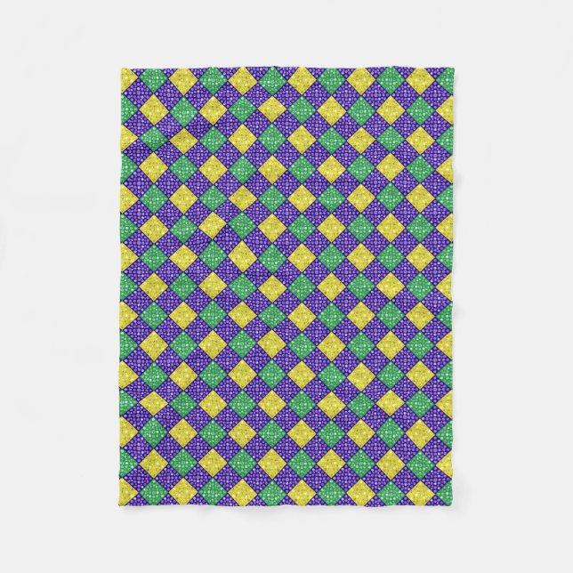 Mardi Gras Harlequin Diamond Carnival Pattern Fleece Blanket (Front)