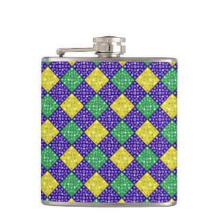 Mardi Gras Harlequin Diamond Carnival Pattern Hip Flask