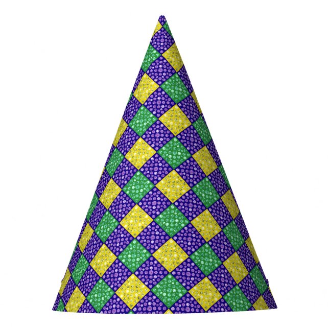 Mardi Gras Harlequin Diamond Carnival Pattern Party Hat (Front)