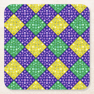 Mardi Gras Harlequin Diamond Carnival Pattern Square Paper Coaster