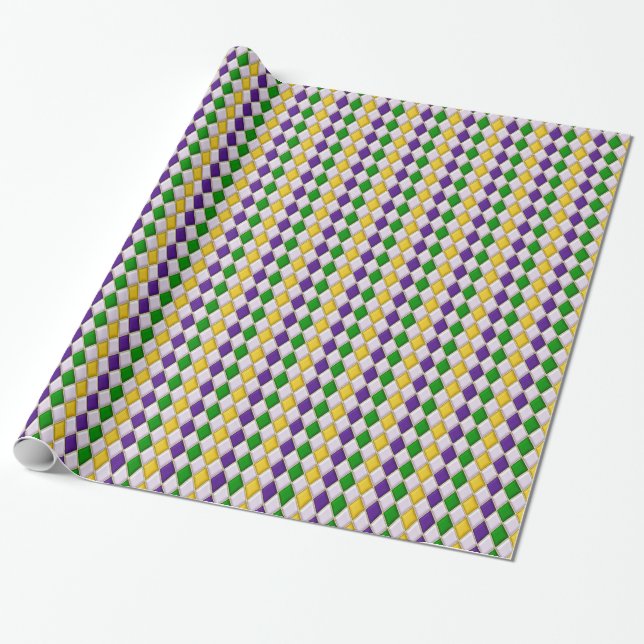 Mardi Gras Harlequin Diamond Design 2 Wrapping Paper (Unrolled)