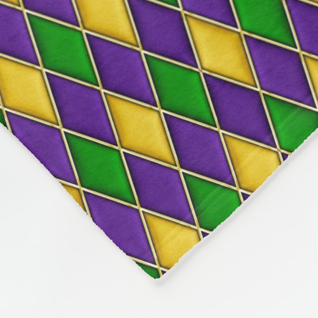 Mardi Gras Harlequin Diamond Pattern Fleece Blanket (Corner)