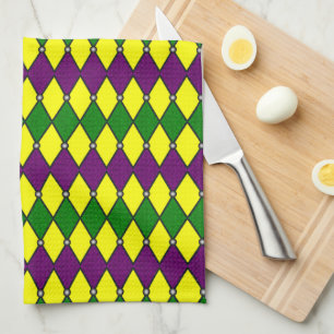 Mardi Gras Harlequin Diamond Pattern Tea Towel