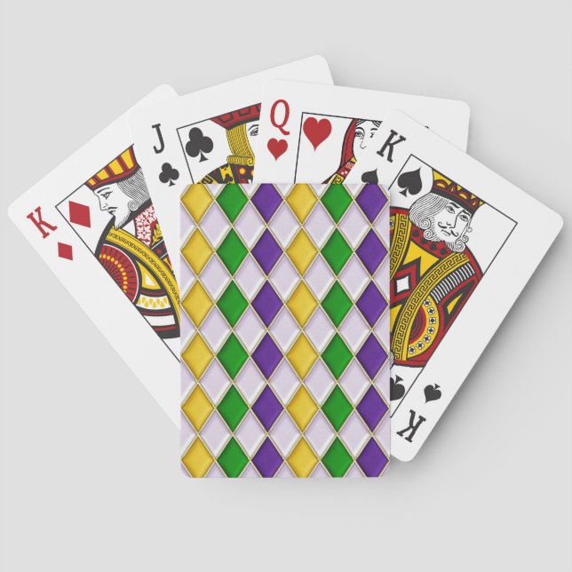 Mardi Gras Harlequin Diamond Pattern White Playing Cards (Back)