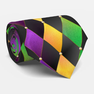 Mardi Gras Harlequin Diamond Purple Green Gold Tie