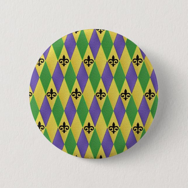Mardi Gras Harlequin Fleur De Lis 6 Cm Round Badge (Front)