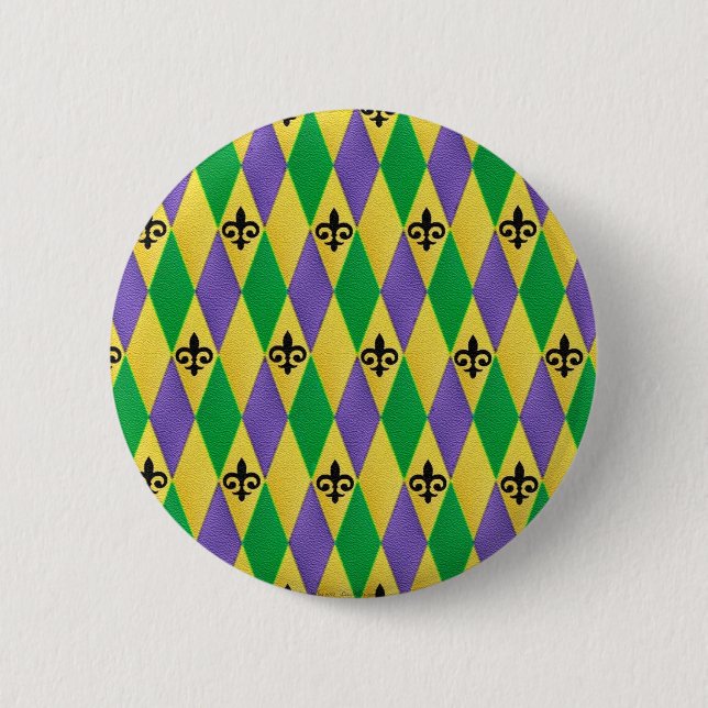 Mardi Gras Harlequin Fleur De Lis 6 Cm Round Badge (Front)