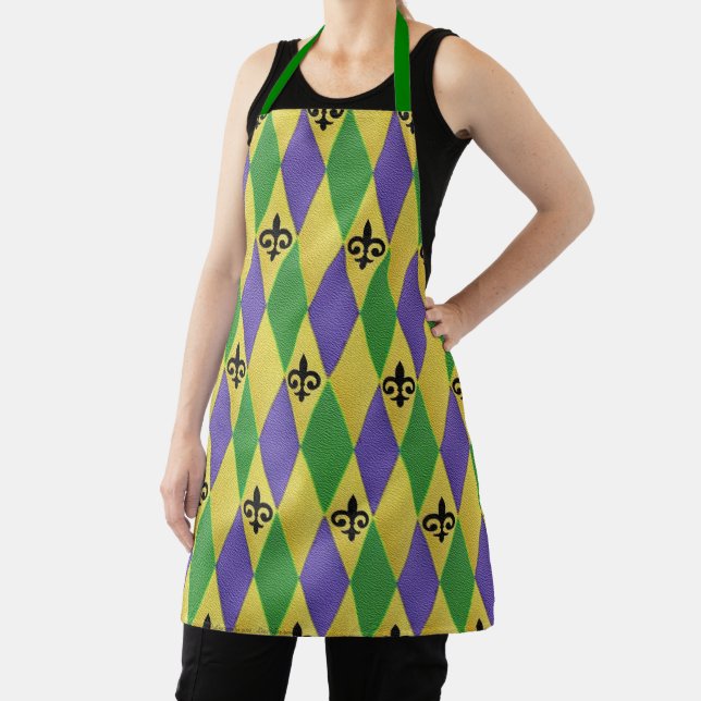 Mardi Gras Harlequin Fleur De Lis Apron (Insitu)