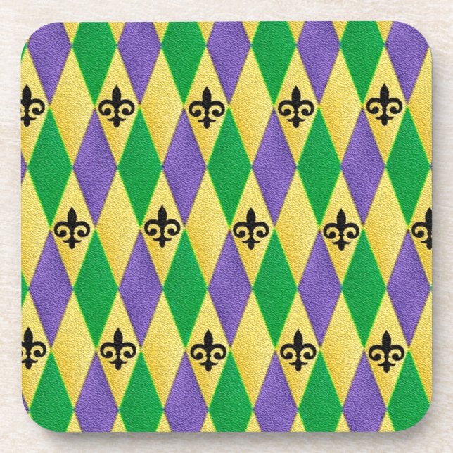Mardi Gras Harlequin Fleur De Lis Coaster (Front)