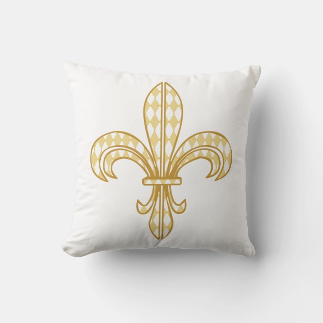 Mardi Gras Harlequin Fleur De Lis Cushion (Front)