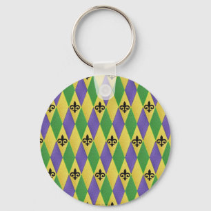 Mardi Gras Harlequin Fleur De Lis Key Ring