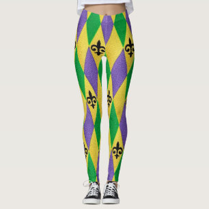 Mardi Gras Harlequin Fleur De Lis Leggings