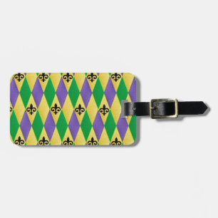 Mardi Gras Harlequin Fleur De Lis Luggage Tag