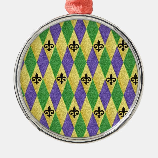Mardi Gras Harlequin Fleur De Lis Metal Tree Decoration (Front)