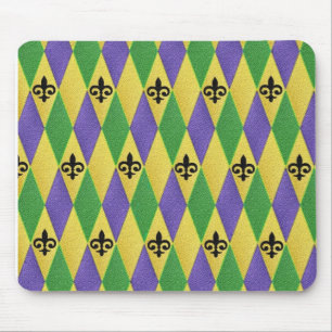 Mardi Gras Harlequin Fleur De Lis Mouse Mat