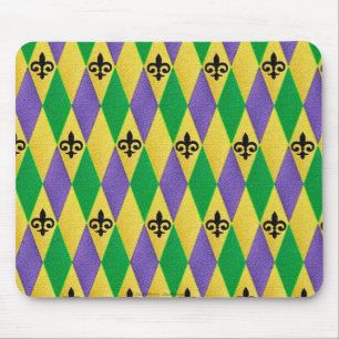 Mardi Gras Harlequin Fleur De Lis Mouse Mat