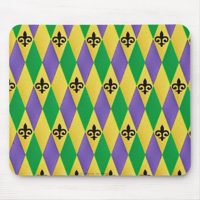 Mardi Gras Harlequin Fleur De Lis Mouse Mat (Front)