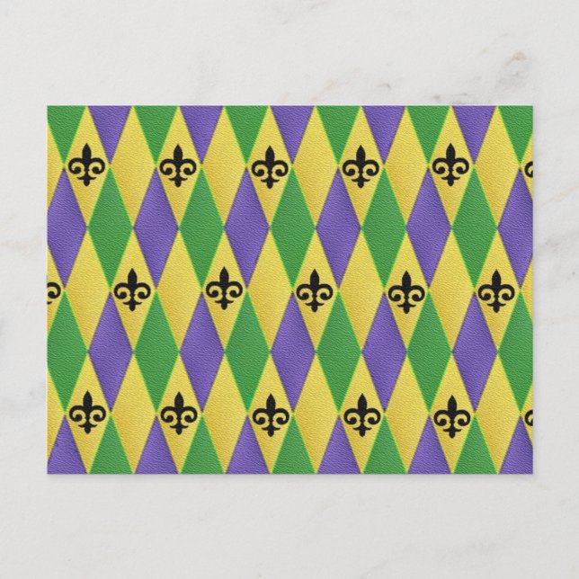 Mardi Gras Harlequin Fleur De Lis Postcard (Front)