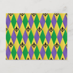 Mardi Gras Harlequin Fleur De Lis Postcard