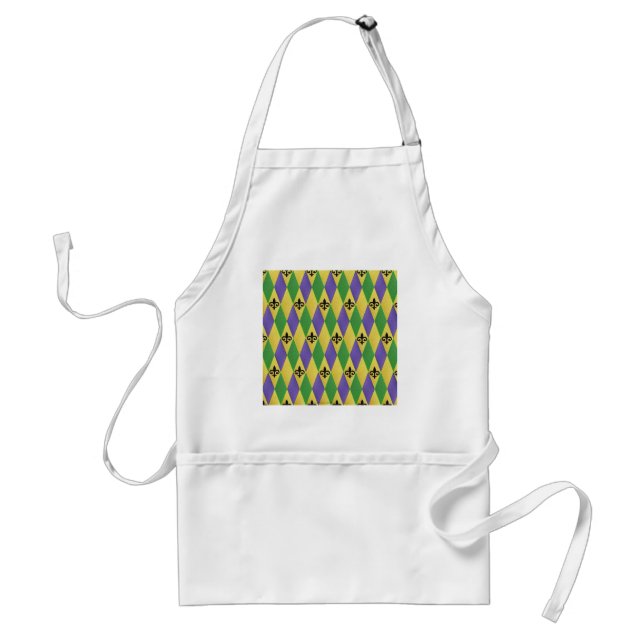 Mardi Gras Harlequin Fleur De Lis Standard Apron (Front)