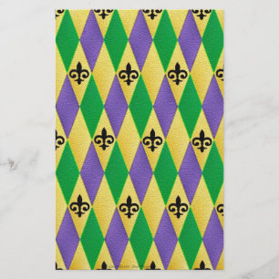 Mardi Gras Harlequin Fleur De Lis Stationery