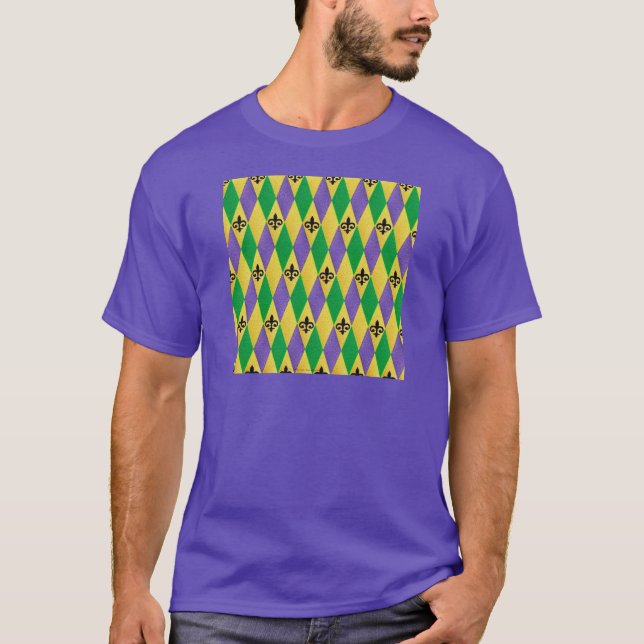 Mardi Gras Harlequin Fleur De Lis T-Shirt (Front)